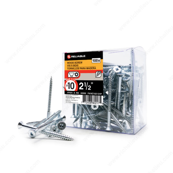 Reliable - Wood Screw, Flat Head - #10 - 2 1/2 in
