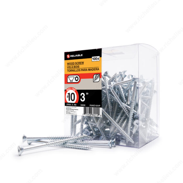 Reliable - Wood Screw, Flat Head - #10 - 3 in