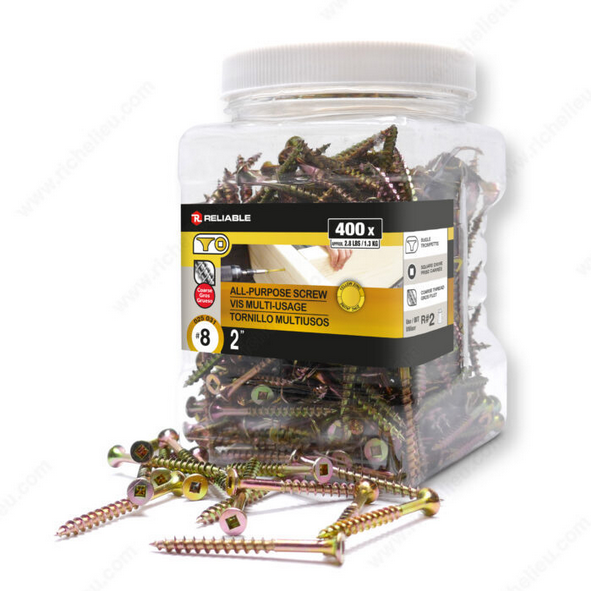 Yellow Zinc All-Purpose Screw, Bugle Head, Square Drive - #8 - 2 in