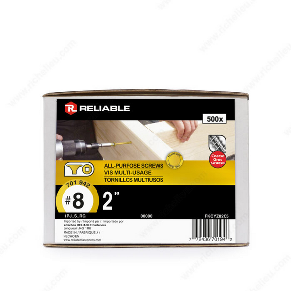 Yellow Zinc All-Purpose Screw, Bugle Head, Square Drive - #8 - 2 in