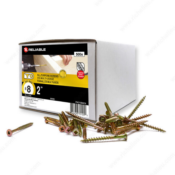 Yellow Zinc All-Purpose Screw, Bugle Head, Square Drive - #8 - 2 in