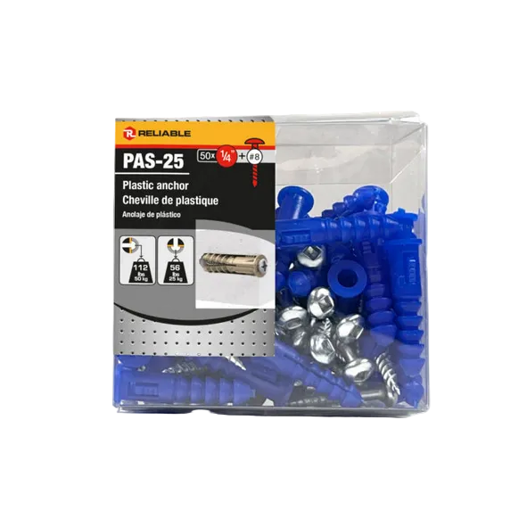 Reliable - Plastic Anchors Box of 50 - 1/4 in - Blue