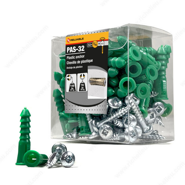 Reliable - Plastic Anchors Box of 50 - 5/16 in - Green