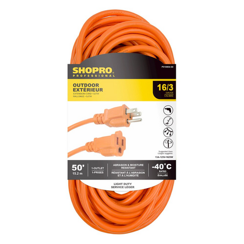 SHOPRO - 16/3 SJTW 50' OUTDOOR EXTENSION CORD ORANGE