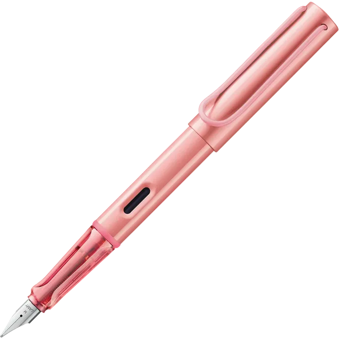 Pink fountain pen on a white background