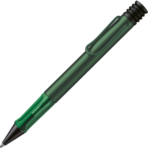 Green pen with black accents on a white background