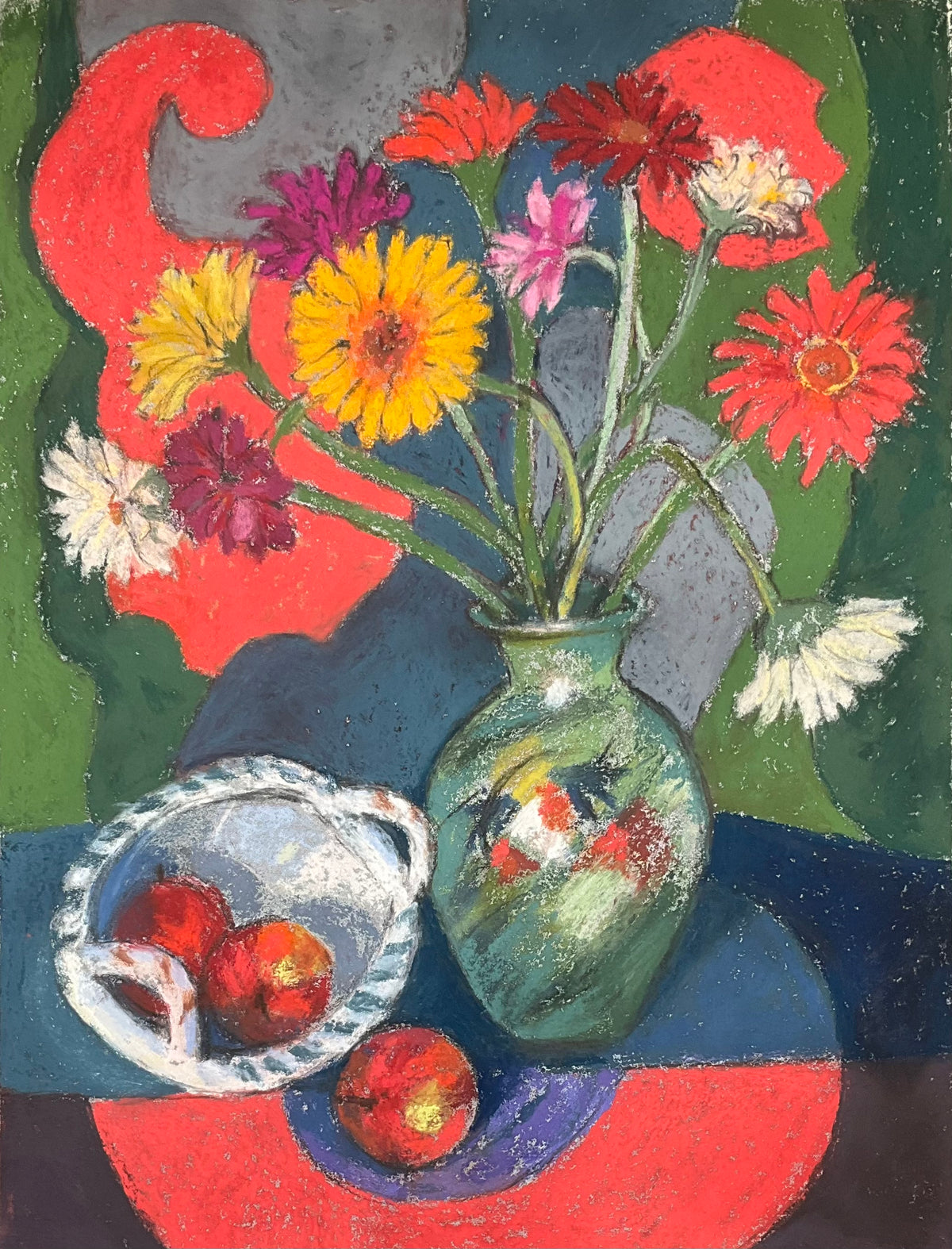 Margaret Hughes: Still Life with patterned cloth and daisies