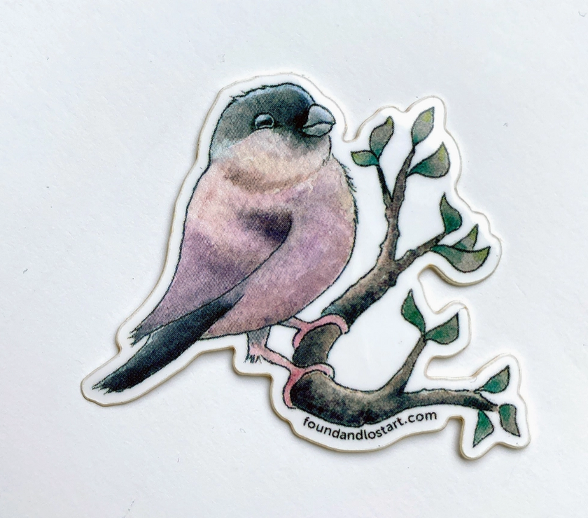 Found & Lost Art Tiny Finch on Tree Branch - Vinyl Sticker - Art Noise