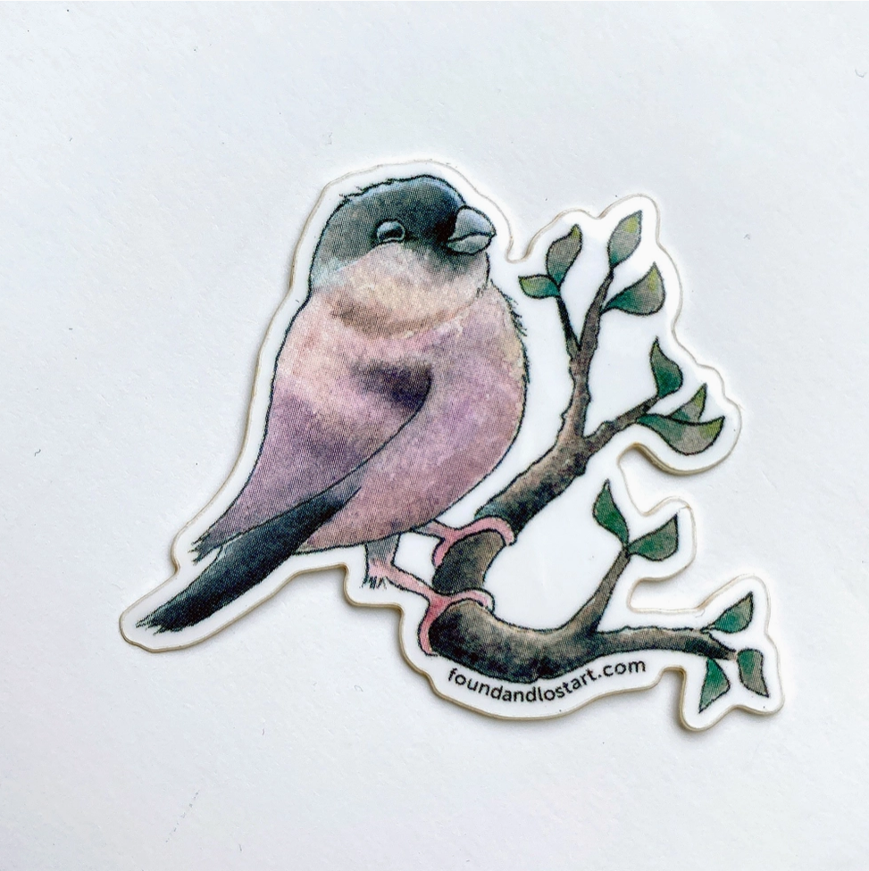 Found & Lost Art Tiny Finch on Tree Branch - Vinyl Sticker - Art Noise