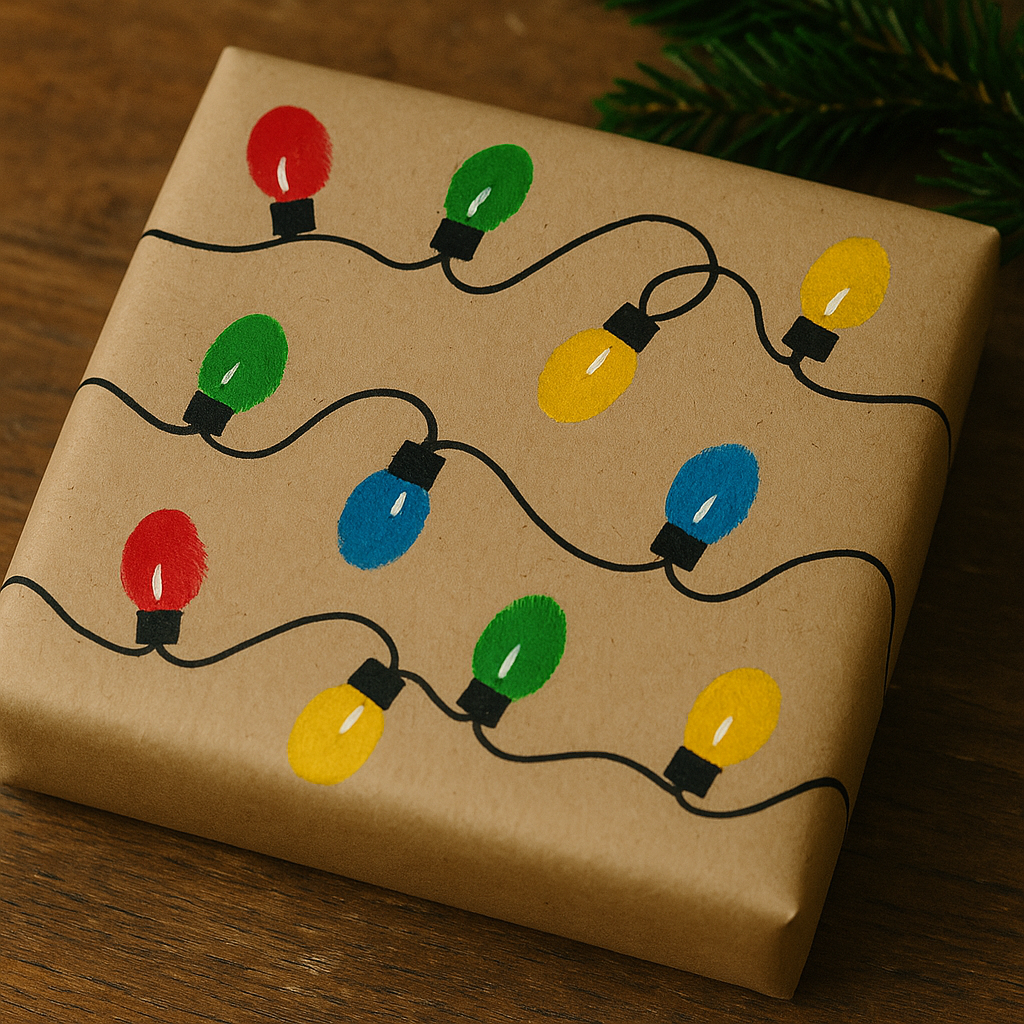 Thumbprint Christmas-Lights Gift Wrap