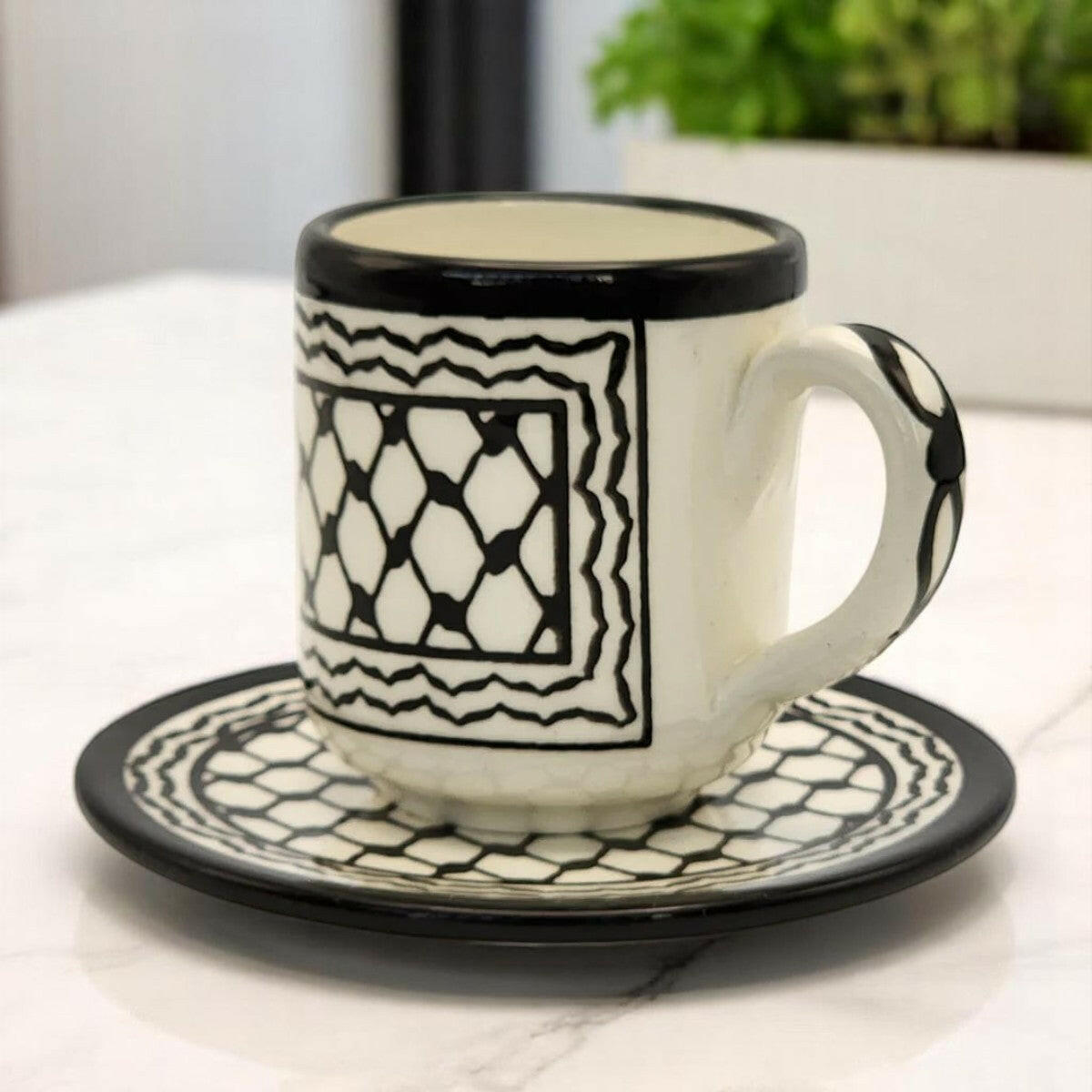 Palestinian Kuffia Coffee Cups (Cylinder Set of 6) 6x6x7 cm Watany Palestinian Products Ceramics art-noise.myshopify.com palestinian-kuffia-coffee-cups-cylinder-set-of-6-6x6x7-cm