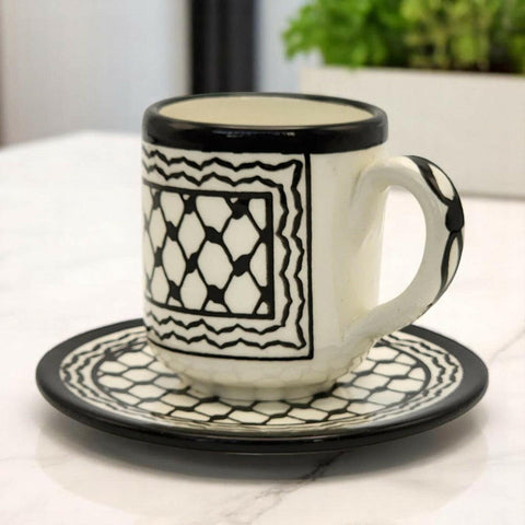 Palestinian Kuffia Coffee Cups (Cylinder Set of 6) 6x6x7 cm Watany Palestinian Products Ceramics art-noise.myshopify.com palestinian-kuffia-coffee-cups-cylinder-set-of-6-6x6x7-cm