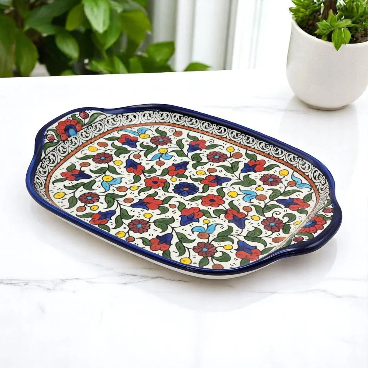 Palestinian Ceramic Serving Plate 24×34×7 cm