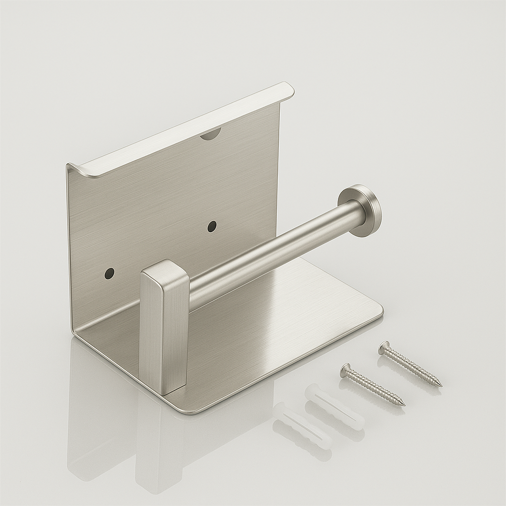 Studio Brushed Nickel Toilet Paper Holder – Shelf + Splash Guard