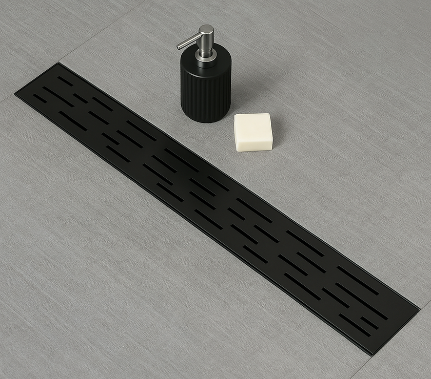 Architect Linear Shower Drain – 24" Linear Shower Drain with Leveling Feet, ABS Base Flange & LESSO Flush Bushing – Tile Insert & Grate Cover(UPC Certified)