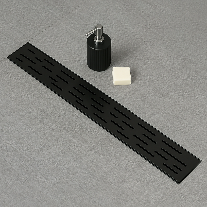 Architect Linear Shower Drain – 24" Linear Shower Drain with Leveling Feet, ABS Base Flange & LESSO Flush Bushing – Tile Insert & Grate Cover(UPC Certified)