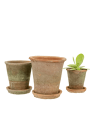 Aged Clay Pot + Saucer – Antique Redstone
