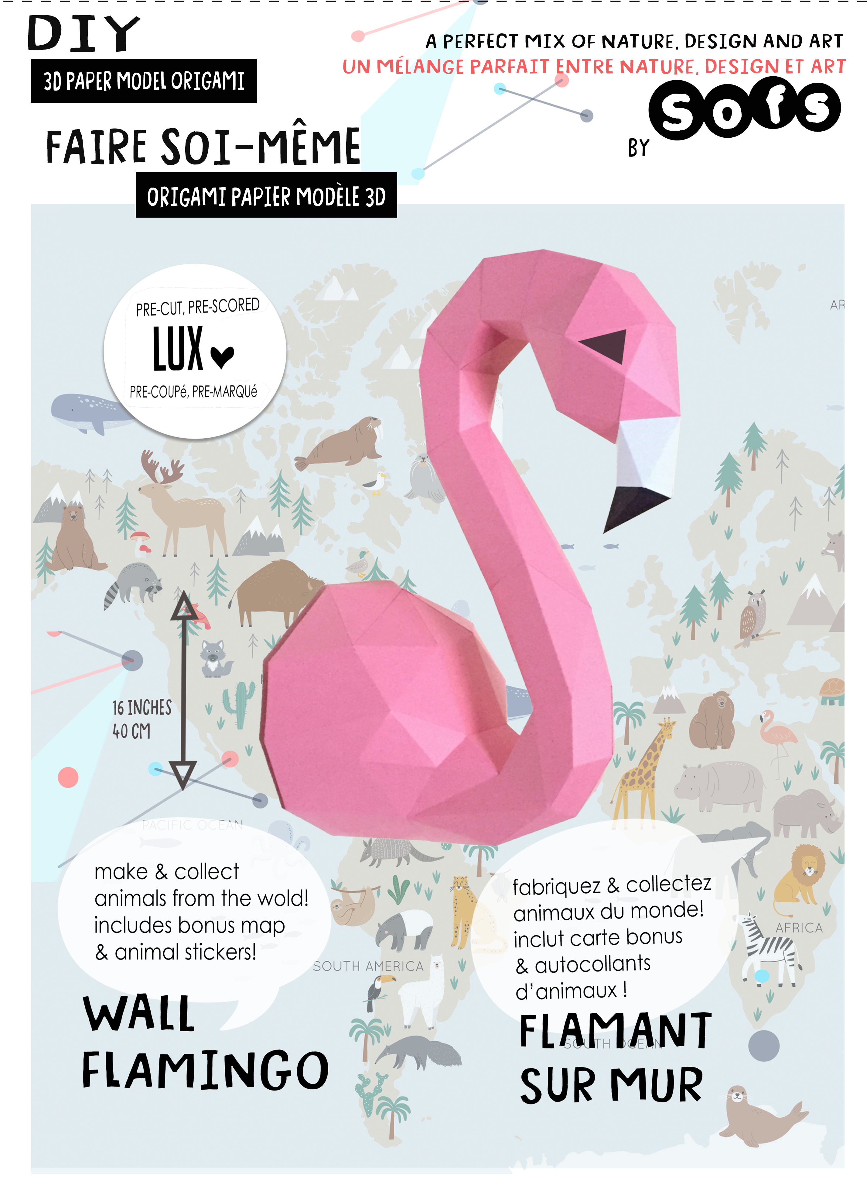DIY Wall Flamingo 3D Origami paper model Kit