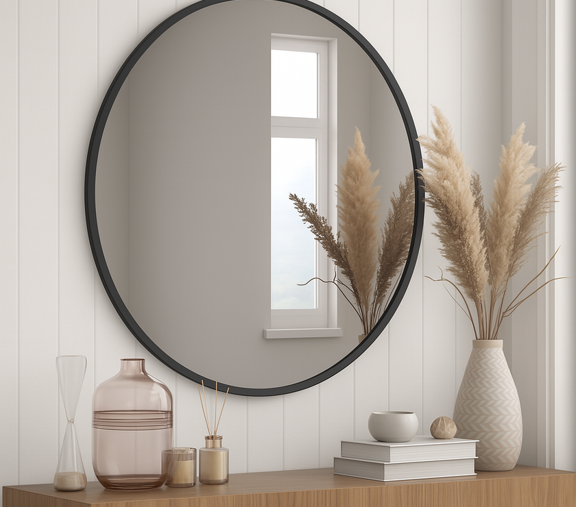Round Vanity Mirror – Black, Gold, Nickel | 24" & 32" Metal Frame
