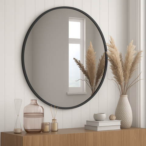 Round Vanity Mirror – Black, Gold, Nickel | 24" & 32" Metal Frame