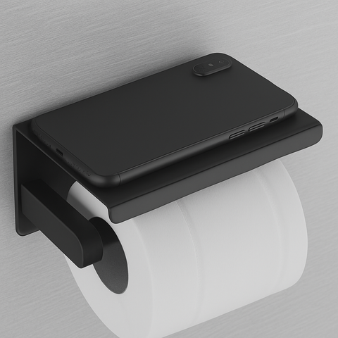 Studio Brushed Nickel Toilet Paper Holder – Shelf + Splash Guard