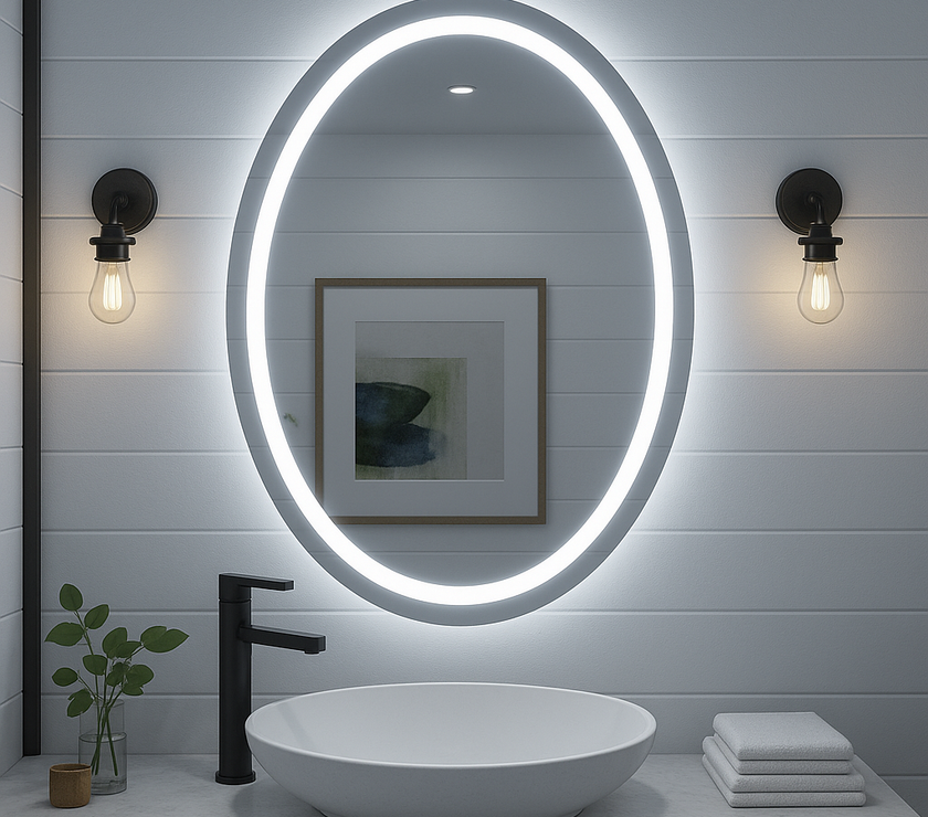 Noir Éclipse Oval LED Vanity Mirror – Dual-Lit, Anti-Fog | 24–30"