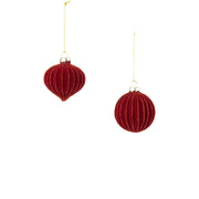 Assorted Individual Red Glass Ball Ornaments, Ridged Flock