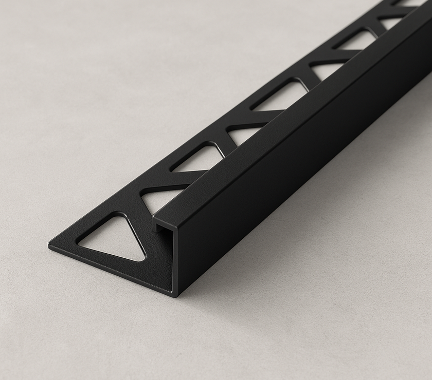 1½″ Tile Edge Trim – 8‑ft L‑Shape, Brushed Nickel/Black/Gold