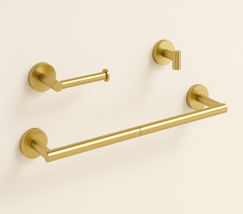 3-Piece Matte Black Round Bathroom Hardware Set – Bar + Hook + TP