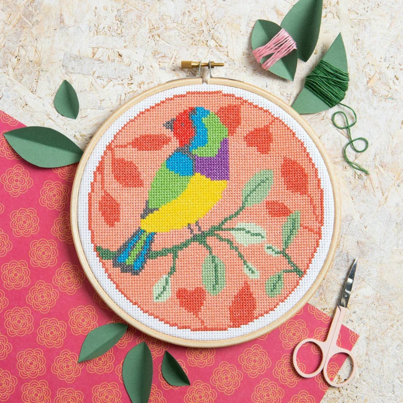 Rainbow Finch Cross Stitch Kit | Beginner Craft Kit