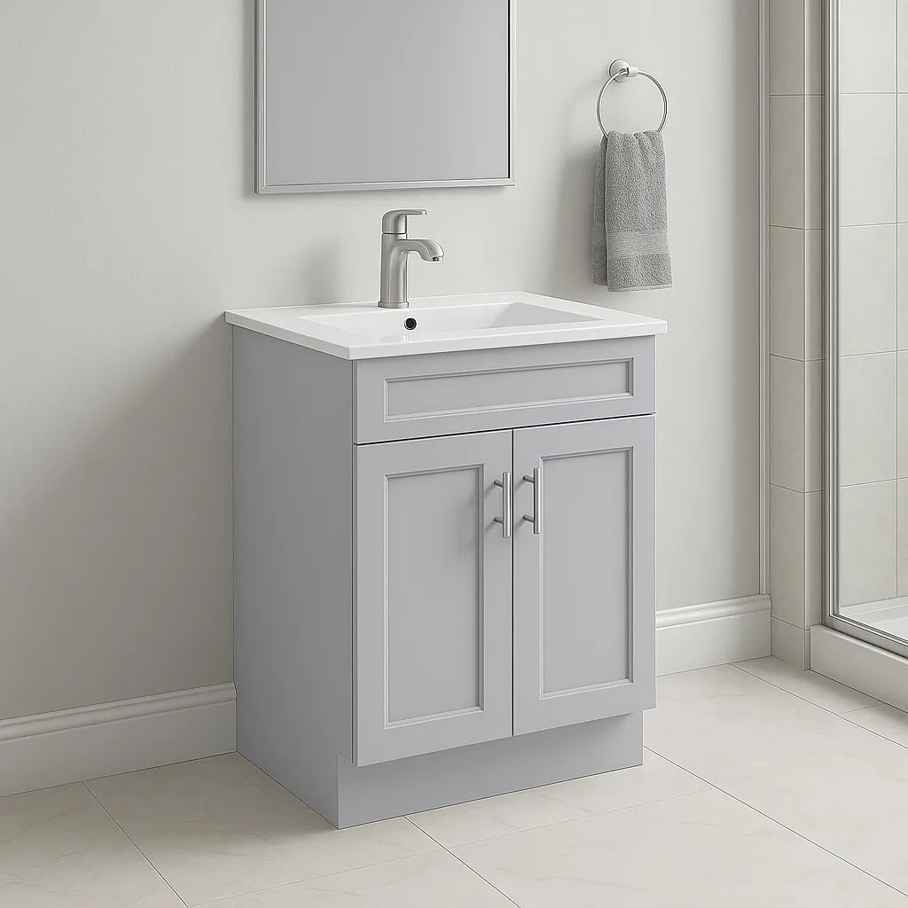  30-Inch Shaker Bathroom Vanity — White or Gray | Plywood Cabinet, Solid-Wood Doors, Soft-Close 3-Way Clip-On Hinges, Natural Wood Interior Good Day Building Supply Inc. Bathroom Vanity art-noise.myshopify.com 30-inch-shaker-bathroom-vanity-white-or-gray-plywood-cabinet-solid-wood-doors-soft-close-3-way-clip-on-hinges-natural-wood-interior