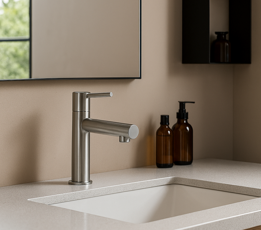 Cylindrix Dual-Flow Bathroom Faucet – Mouthwash Spout, Brass Body