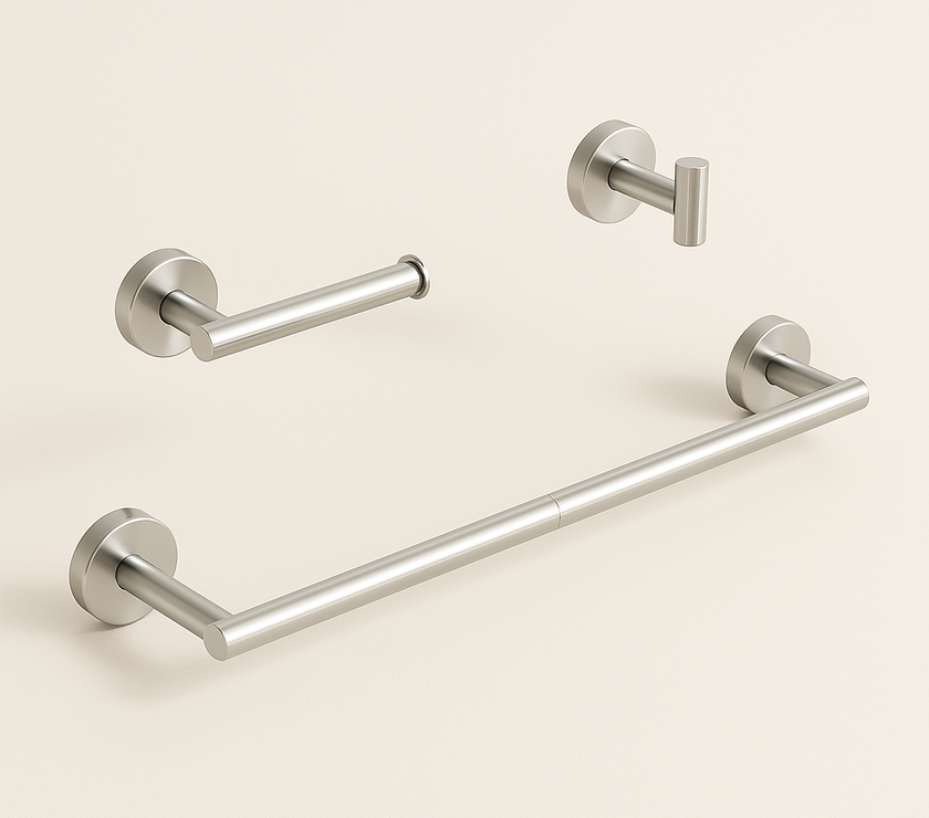 3-Piece Matte Black Round Bathroom Hardware Set – Bar + Hook + TP