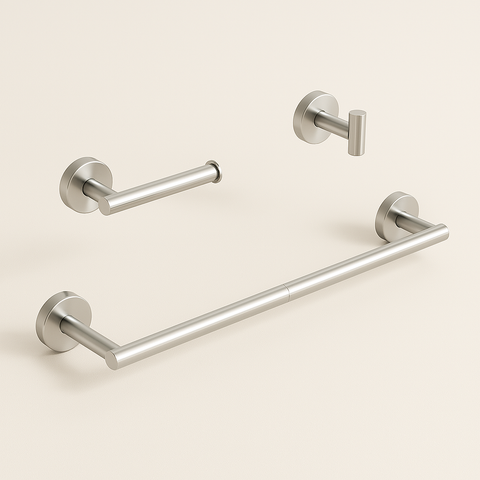 3-Piece Matte Black Round Bathroom Hardware Set – Bar + Hook + TP