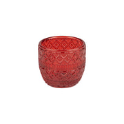Red Molded Glass Tea Light Holder, Scandi Pattern