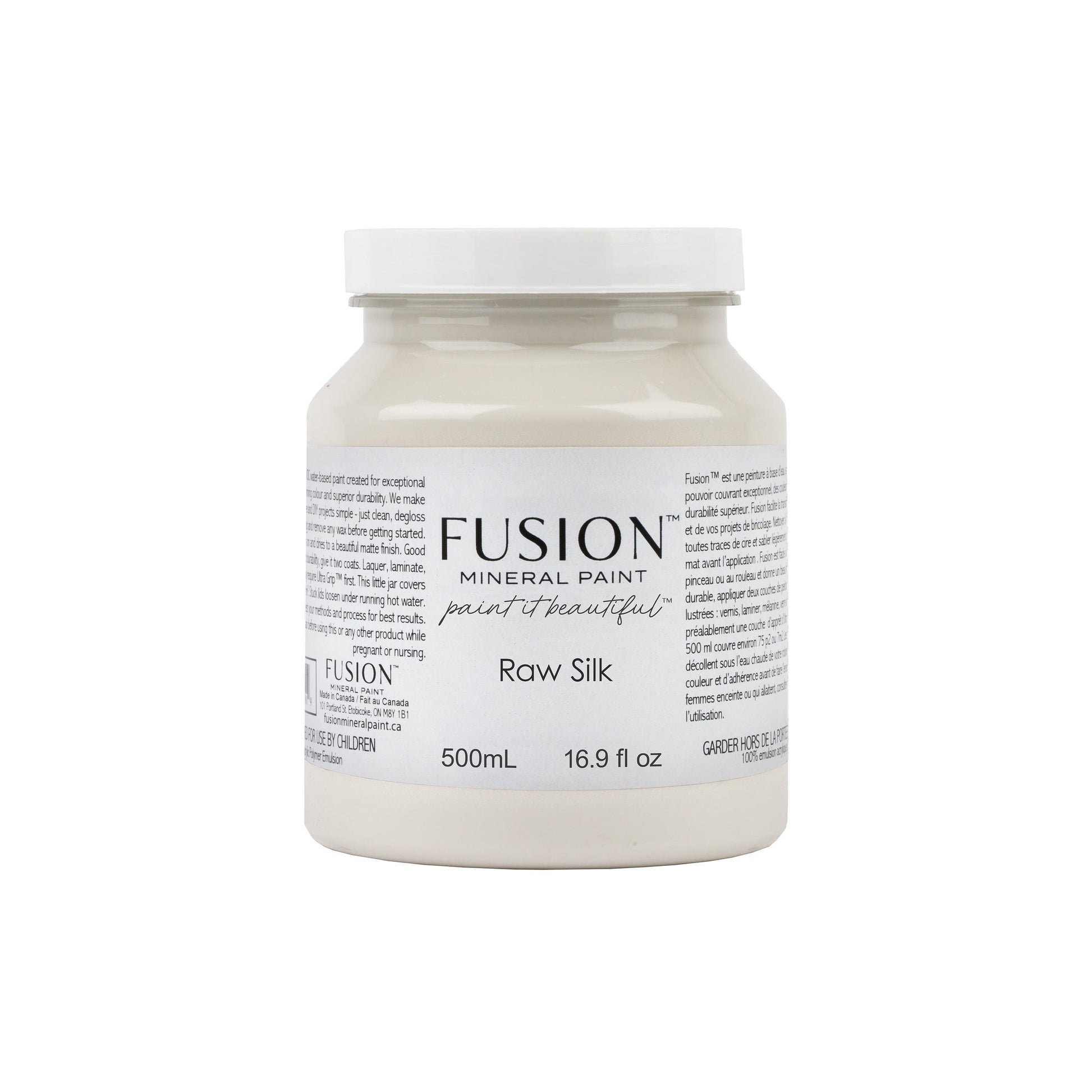 Jar of Fusion Mineral Paint on a white background Fusion Mineral Paint Raw Silk Homestead House Furniture Paint art-noise.myshopify.com fusion-mineral-paint-raw-silk-500ml