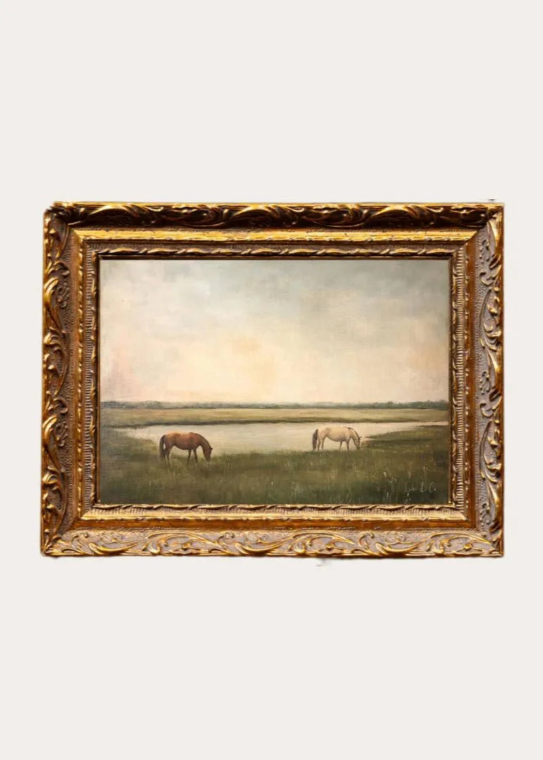  Grazing Horses | French Brass Gold Mould Framed Art – 8” x 10” Clementine Home Floral Gift  art-noise.myshopify.com grazing-horses-french-brass-gold-mould-framed-art-8-x-10