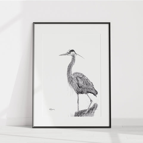 Heron NO 2 - Blue Heron in water illustration LE NID atelier illustration art-noise.myshopify.com heron-no-2-blue-heron-in-water-illustration