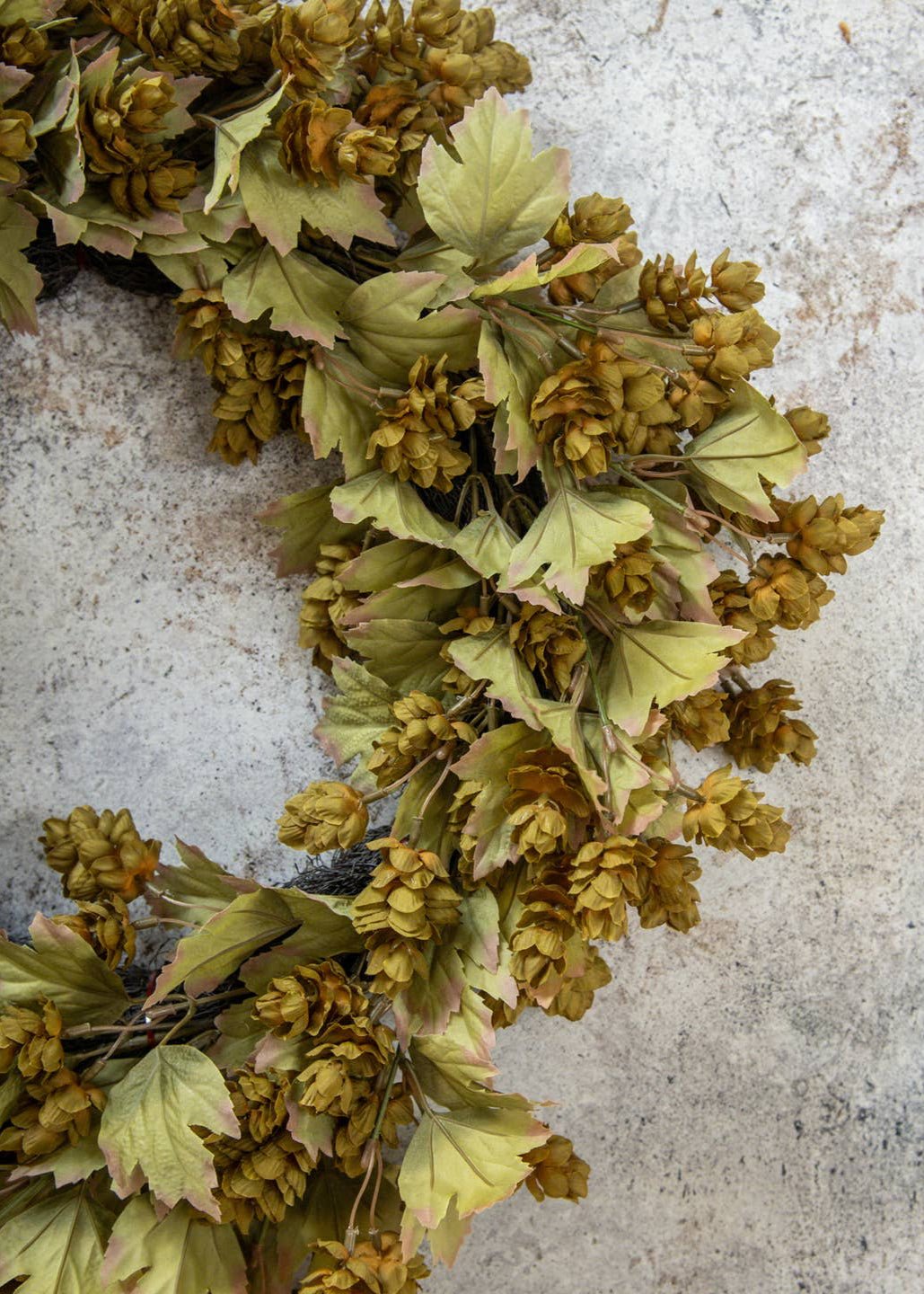 Green Hops Wreath with Fall Leaves