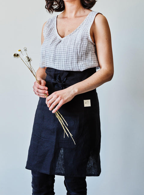 Half Linen Apron - Black