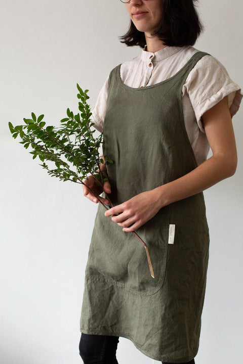 Linen Apron - Forest green