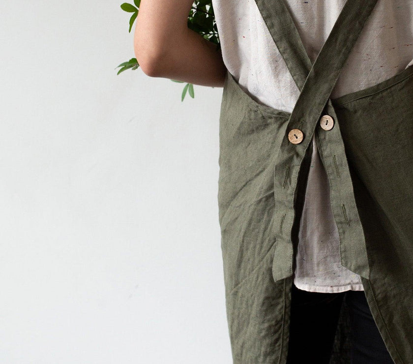 Linen Apron - Forest green