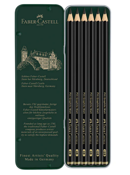 Faber-Castell PITT GRAPHITE MATT TIN OF 6 Faber-Castell Pencils art-noise.myshopify.com faber-castell-pitt-graphite-matt-tin-of-6