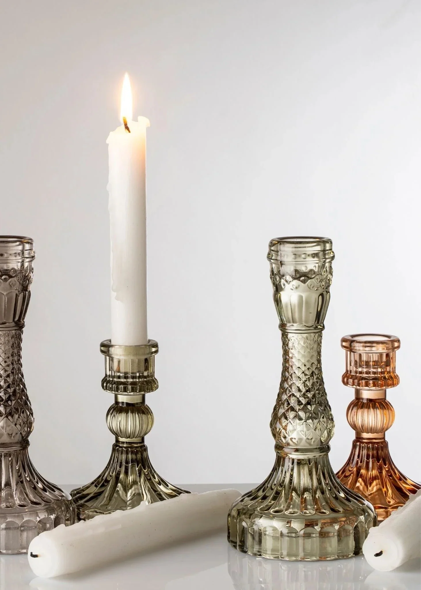 Palazzo Glass Candle Holder, Set of 2 - Grey Clementine Home Floral Gift product_type art-noise.myshopify.com palazzo-glass-candle-holder-set-of-2-grey