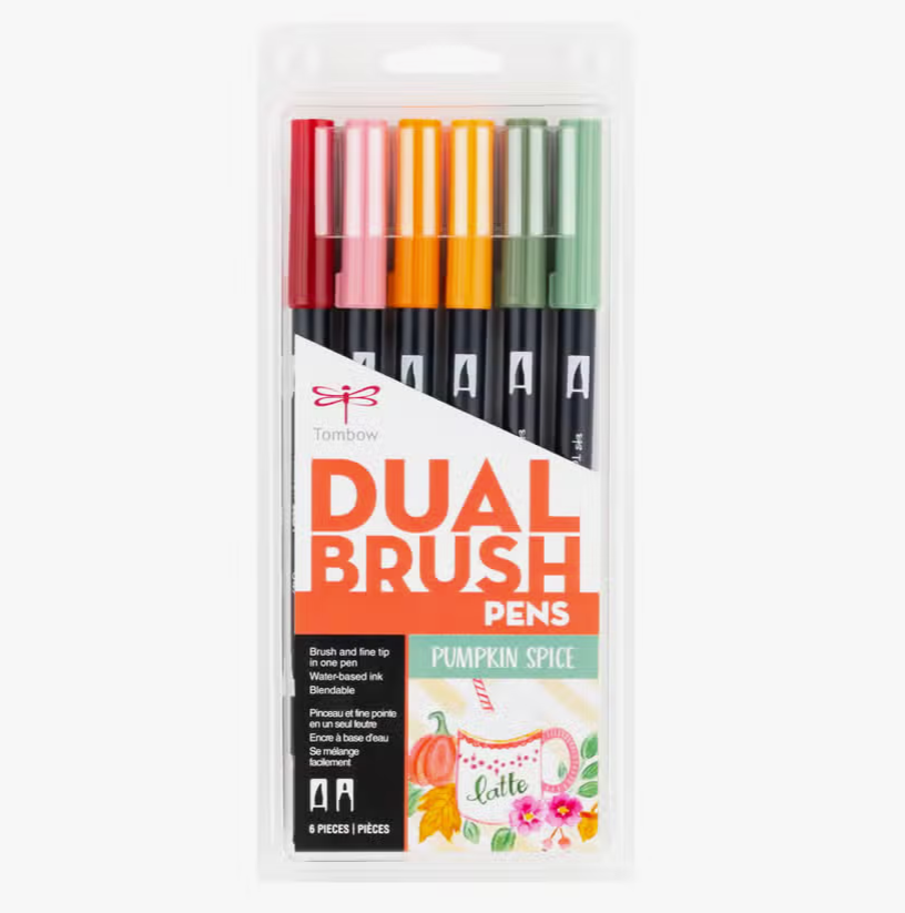 Dual Brush Pen Art Markers, Pumpkin Spice, 6-Pack