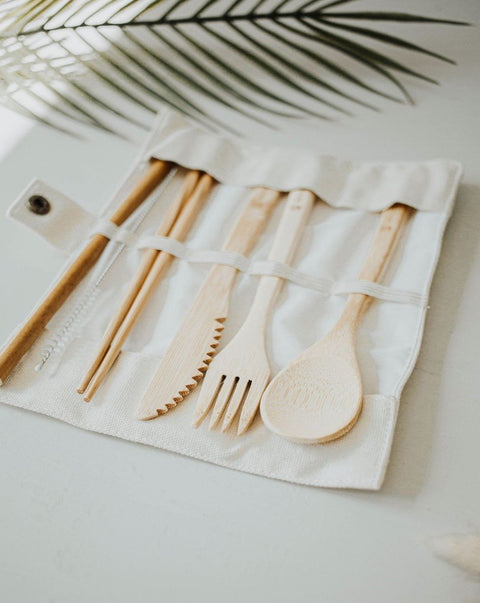 Travel Bamboo Utensil Set With Pouch Zero Waste MVMT Bamboo Utensil art-noise.myshopify.com travel-bamboo-utensil-set-with-pouch