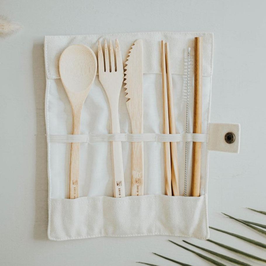 Travel Bamboo Utensil Set With Pouch Zero Waste MVMT Bamboo Utensil art-noise.myshopify.com travel-bamboo-utensil-set-with-pouch