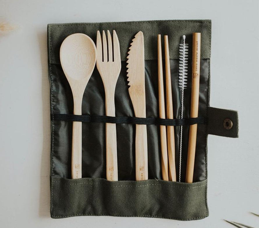 Travel Bamboo Utensil Set With Pouch