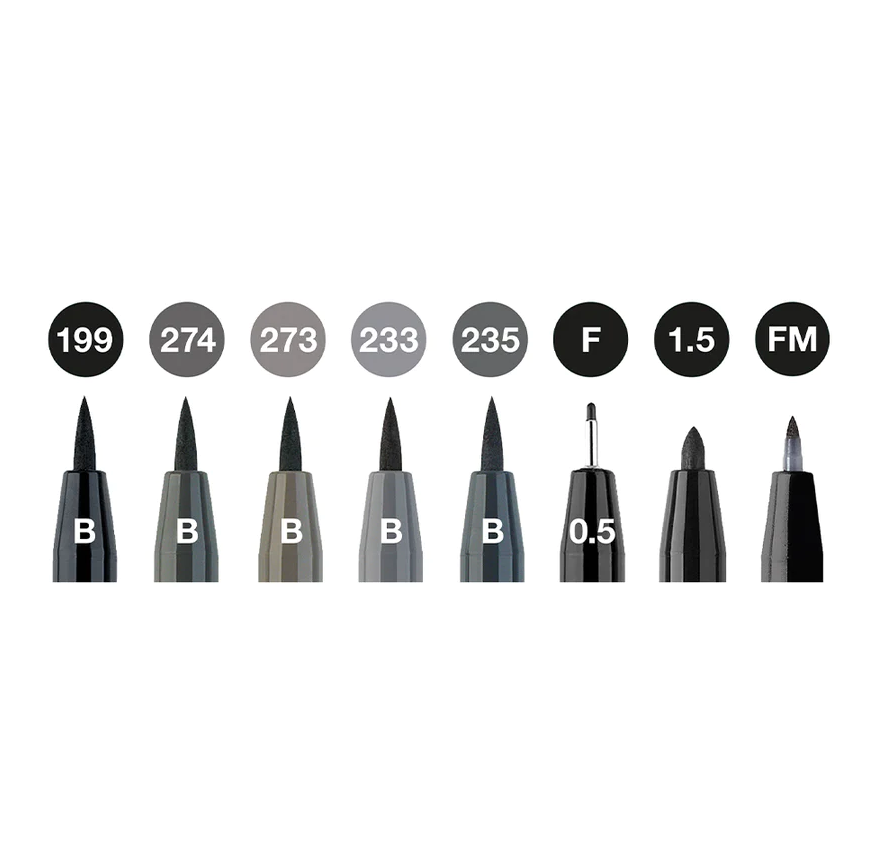 Faber-Castell - PITT Artist Pen - Black &amp; Grey Wallet of 8