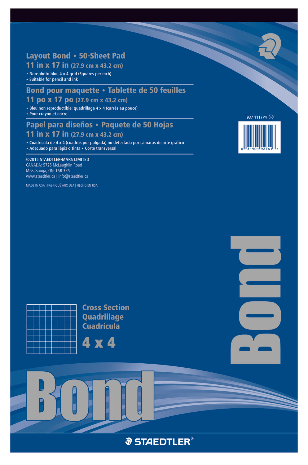 Staedtler-Mars - Paper Bond 4x4 grid 11x17 pad 50 (4443468431447)